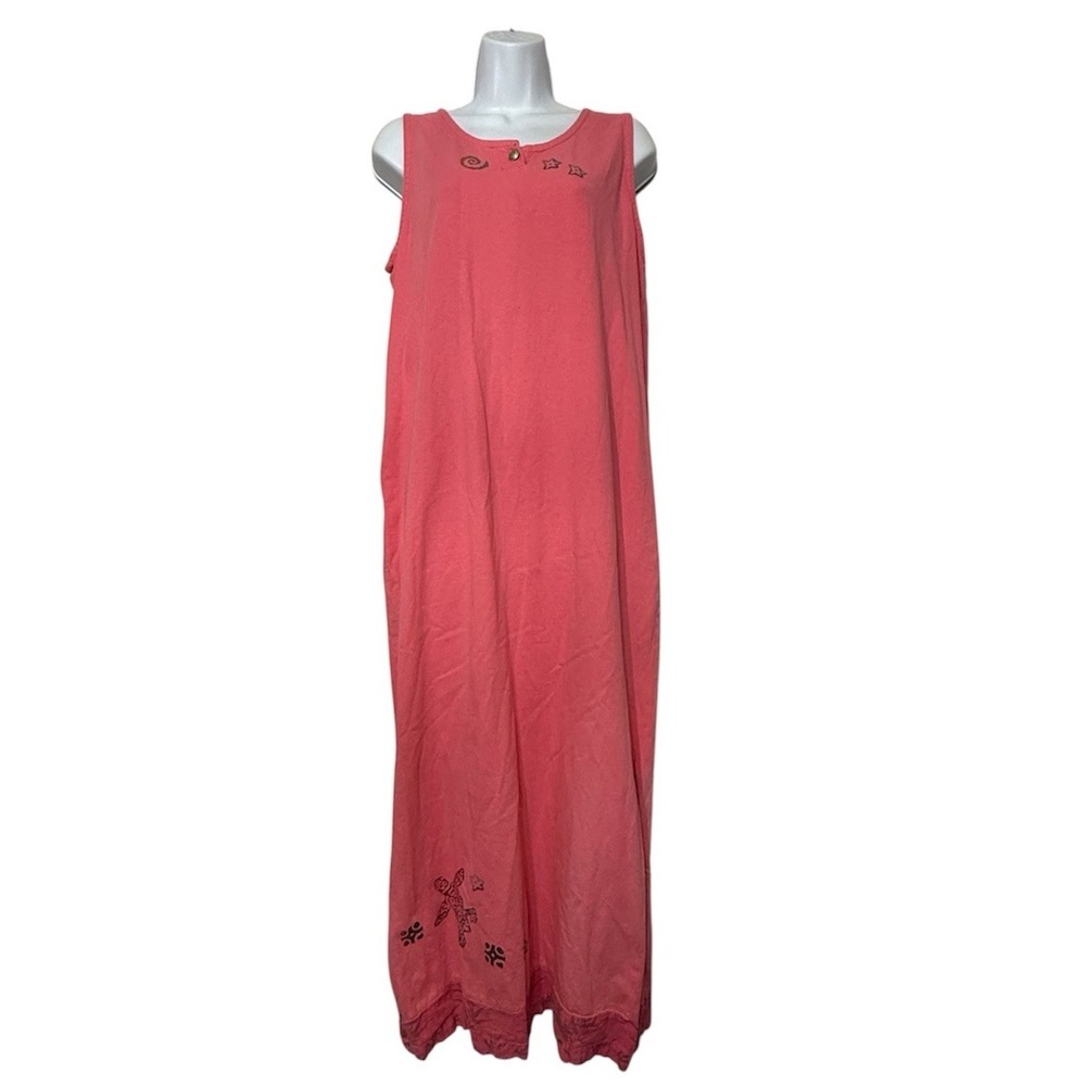 Blue Cactus Maxi Dress Jacket Set Sunwashed Beachy Cotton Linen Women's Large